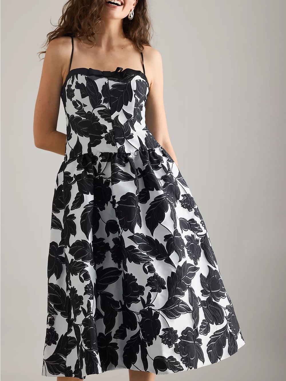 Anthropologie maeve black & white floral jacquard drop waist full cocktail dress - Picture 12 of 12